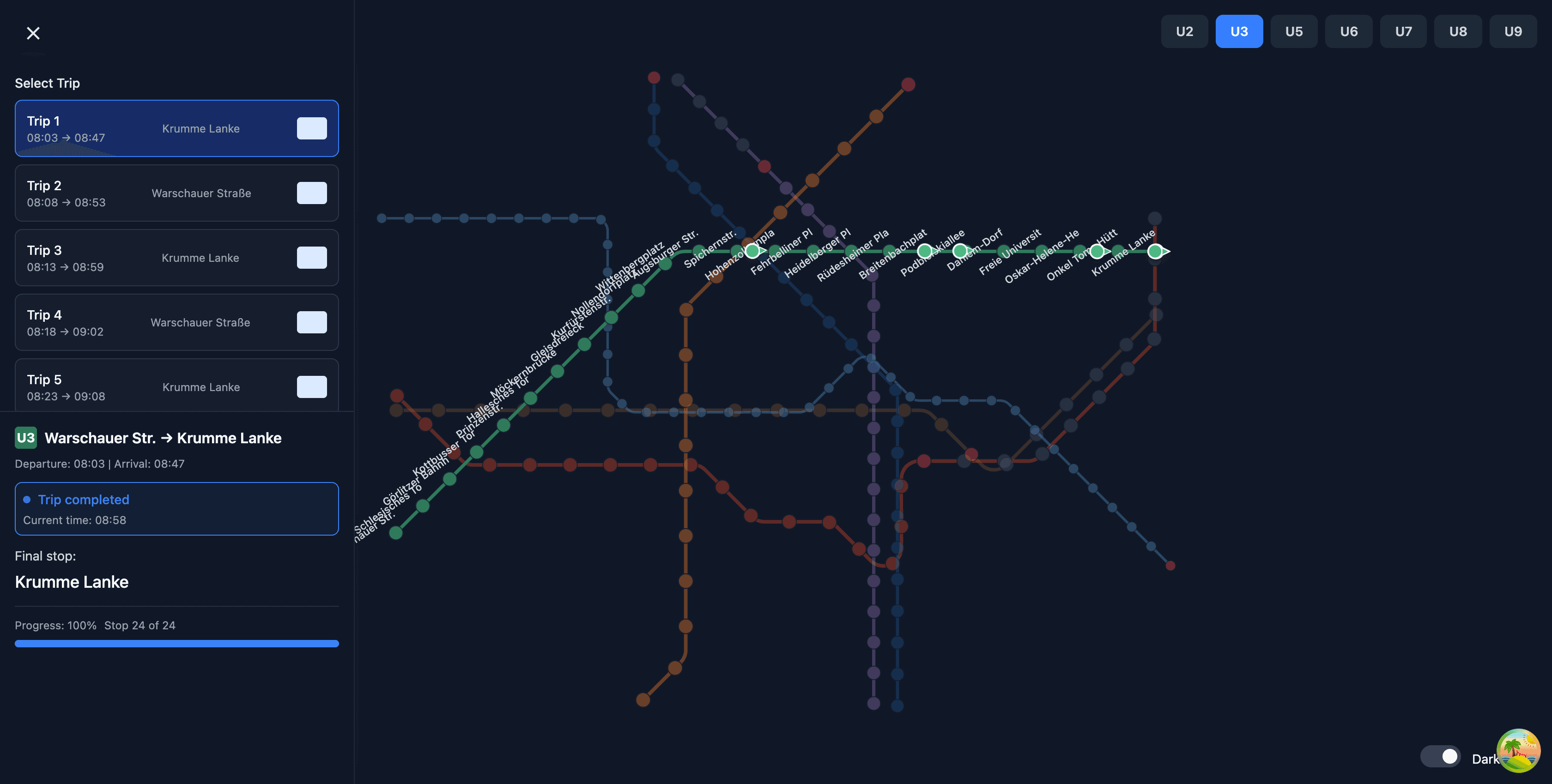 Live map of Ubahn trips